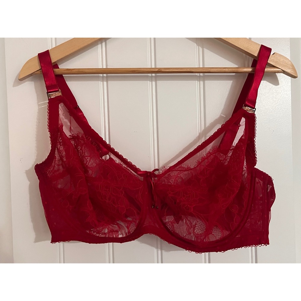 Smart & Sexy 40DD Red Lace Bra Sheer Lingerie Underwire 045